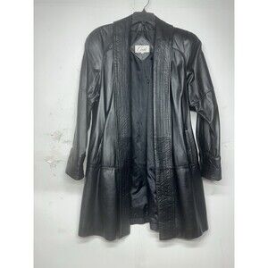 Women’s Onde Black Genuine Leather Jacket Long Moto Style Size Medium